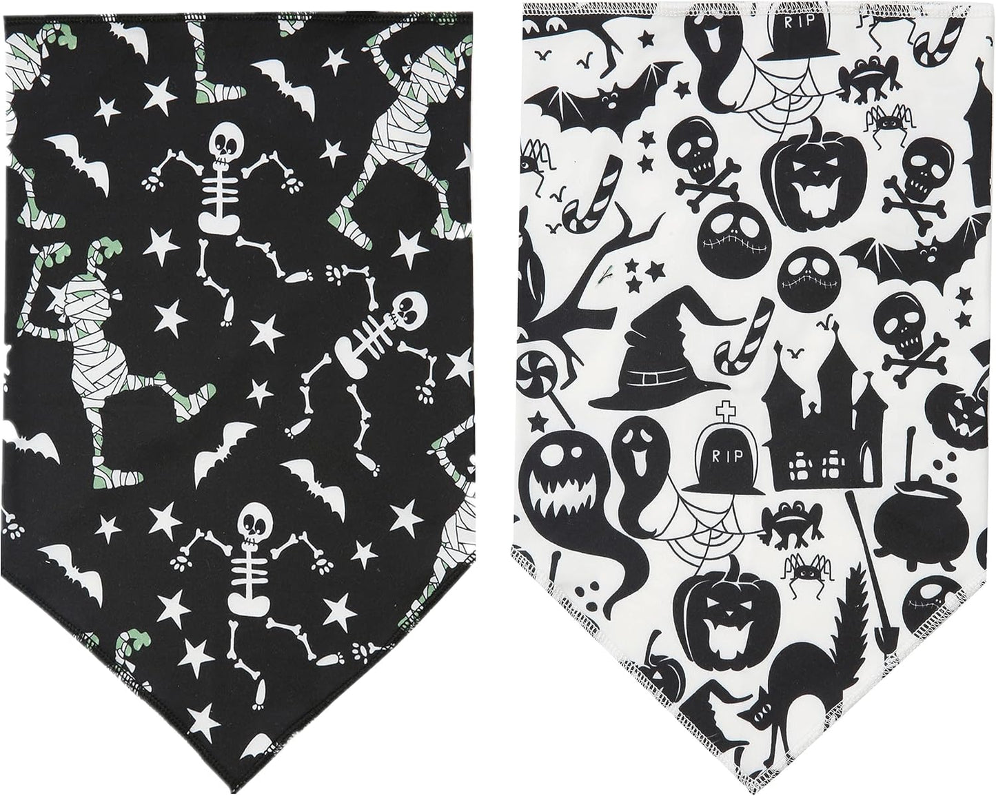 Halloween Bandana for Dogs, 2 Pack White and Black Halloween Dog Scarf