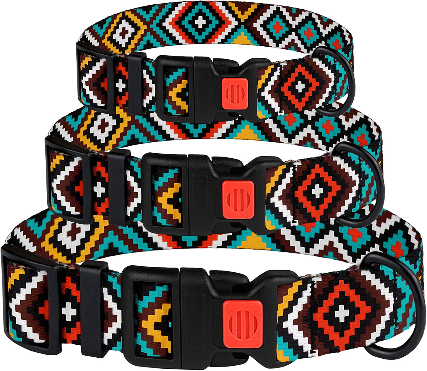 Nylon Dog Collar – Aztec Geometric Pattern (12–16”)