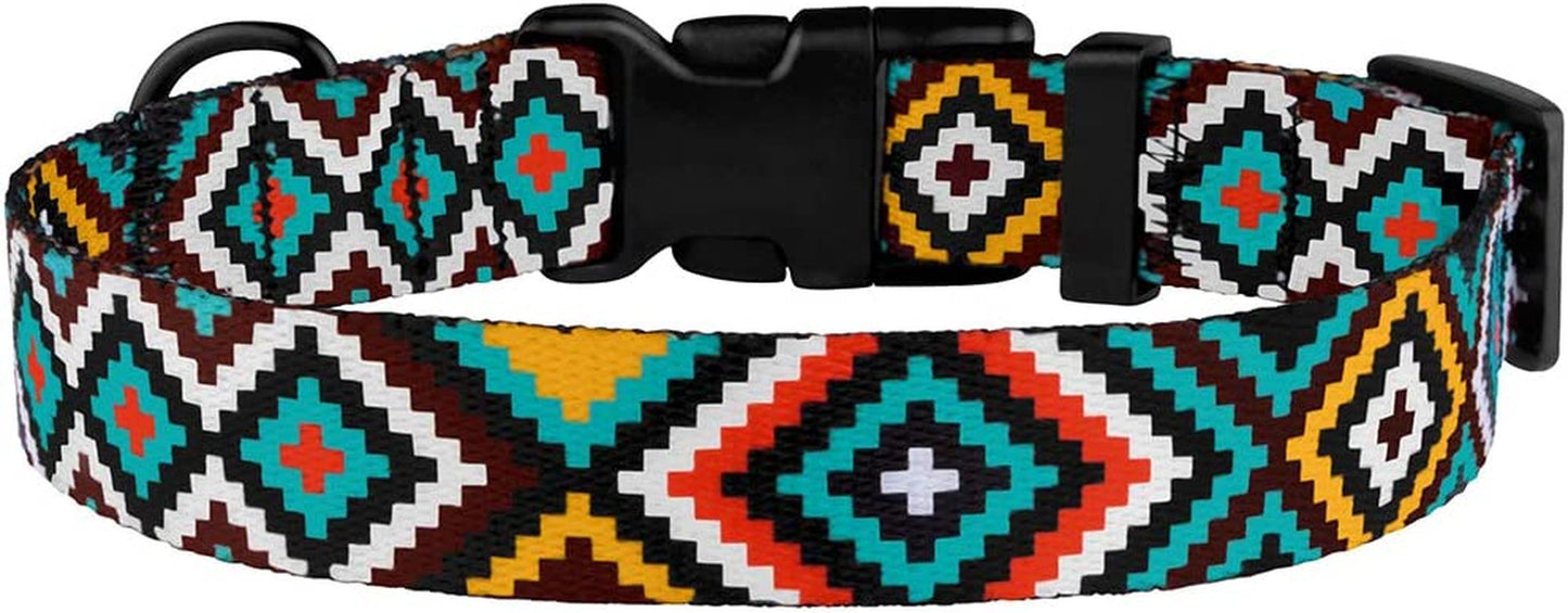 Nylon Dog Collar – Aztec Geometric Pattern (12–16”)