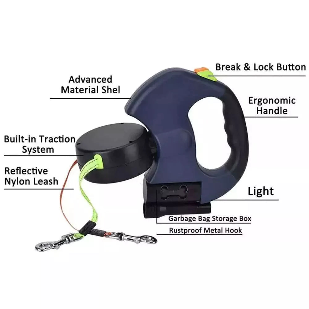 2-in-1 Retractable Dog Leash | Dual Tangle-Free Lead with Night Light