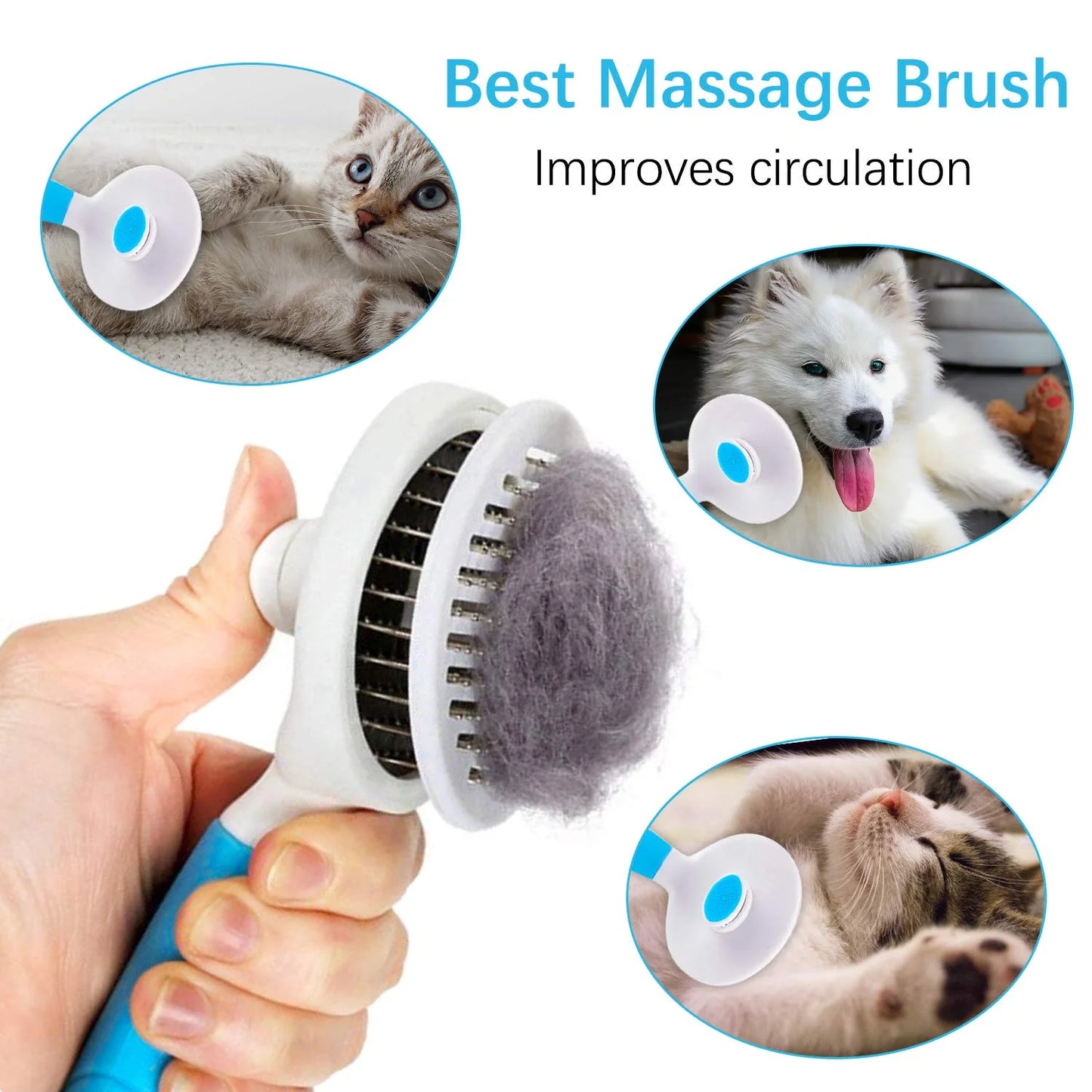 Self-Cleaning Pet Grooming Brush with Flea Comb