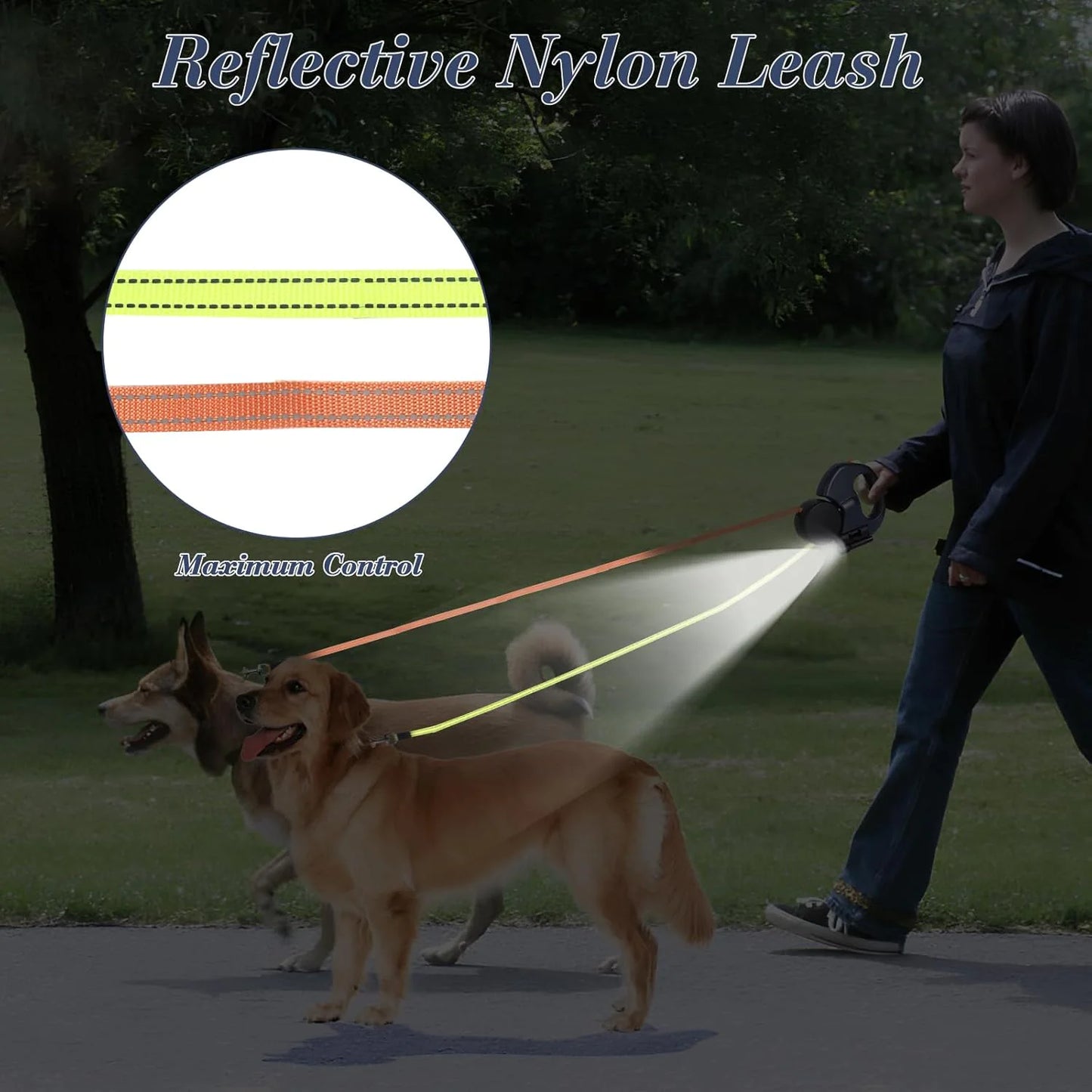 2-in-1 Retractable Dog Leash | Dual Tangle-Free Lead with Night Light