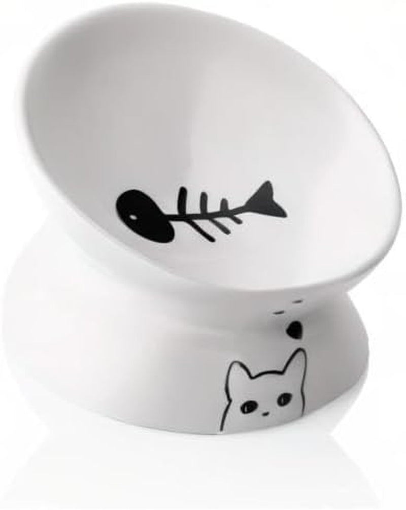 Ceramic Raised Cat Bowls – Slanted & Elevated Feeder (White)