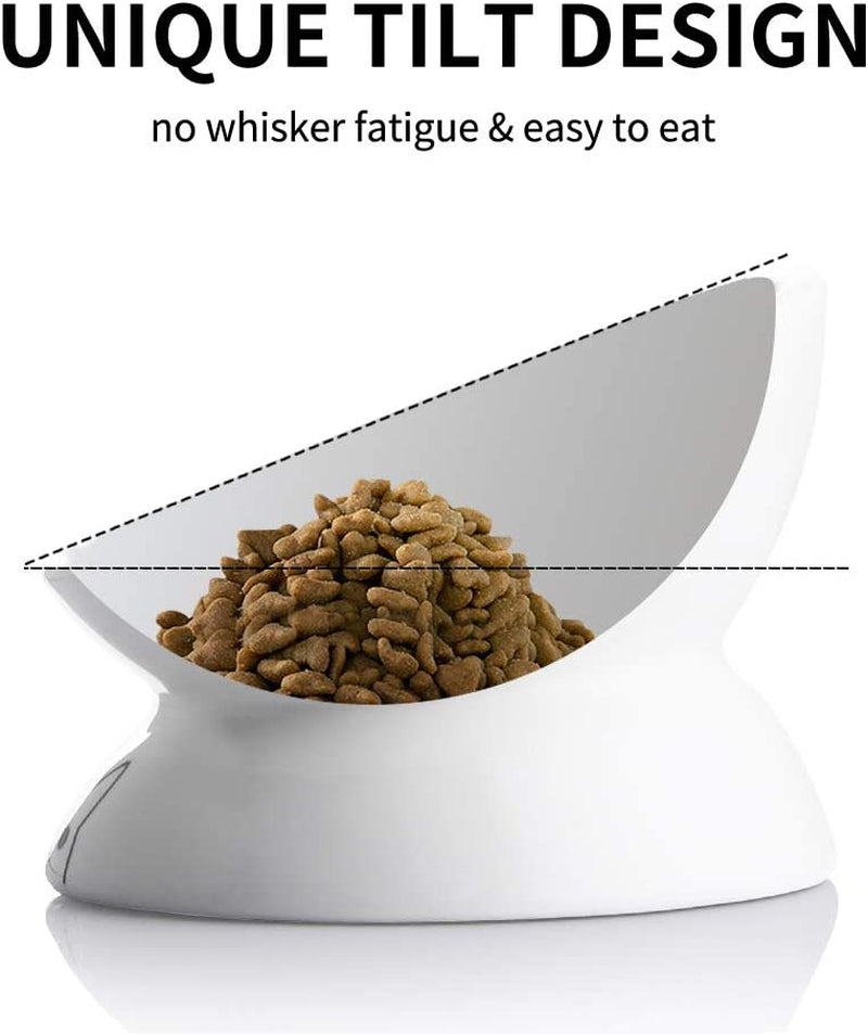 Ceramic Raised Cat Bowls – Slanted & Elevated Feeder (White)