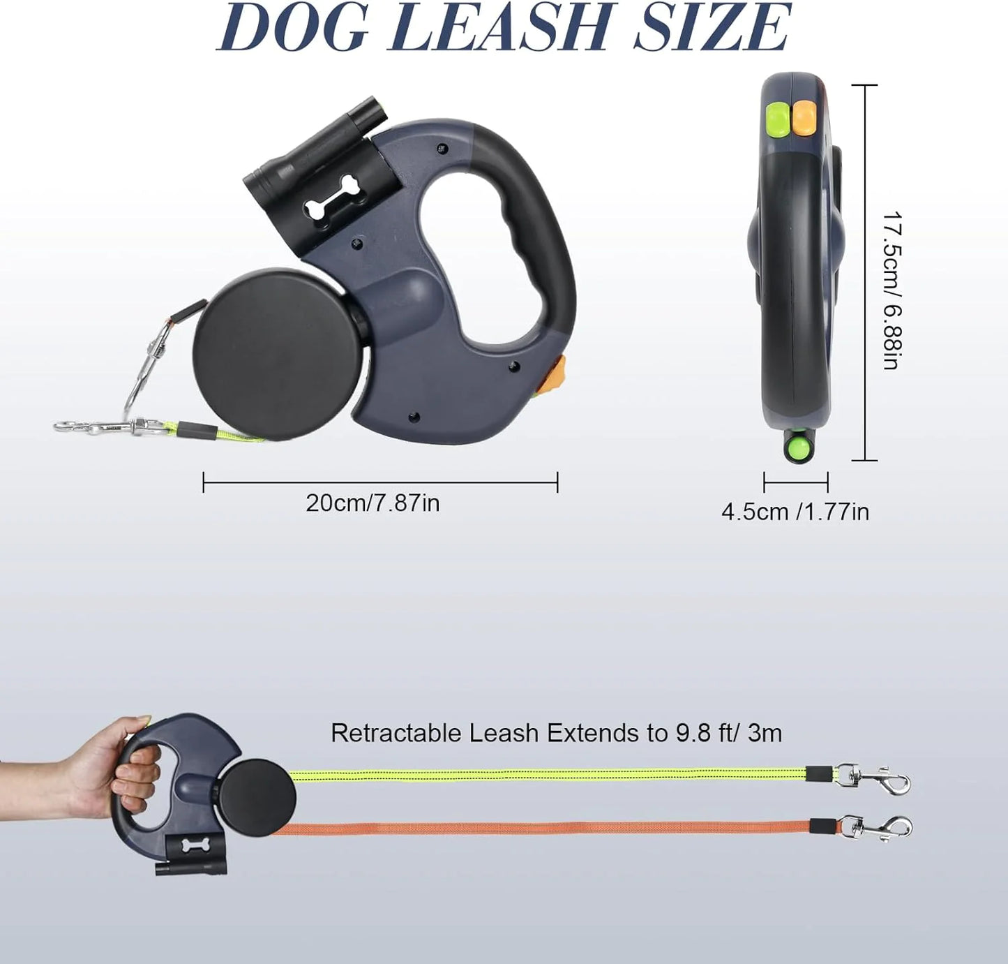 2-in-1 Retractable Dog Leash | Dual Tangle-Free Lead with Night Light