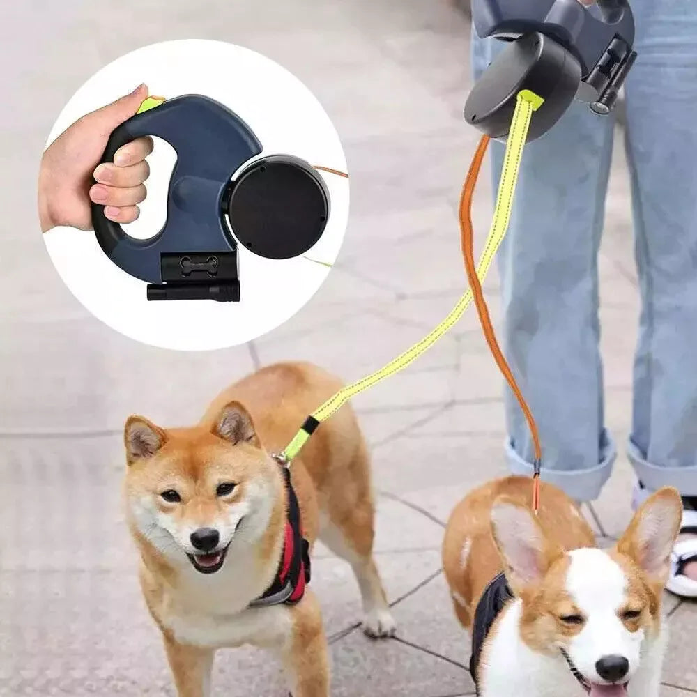 2-in-1 Retractable Dog Leash | Dual Tangle-Free Lead with Night Light
