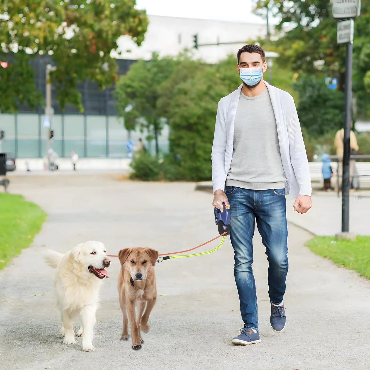 2-in-1 Retractable Dog Leash | Dual Tangle-Free Lead with Night Light