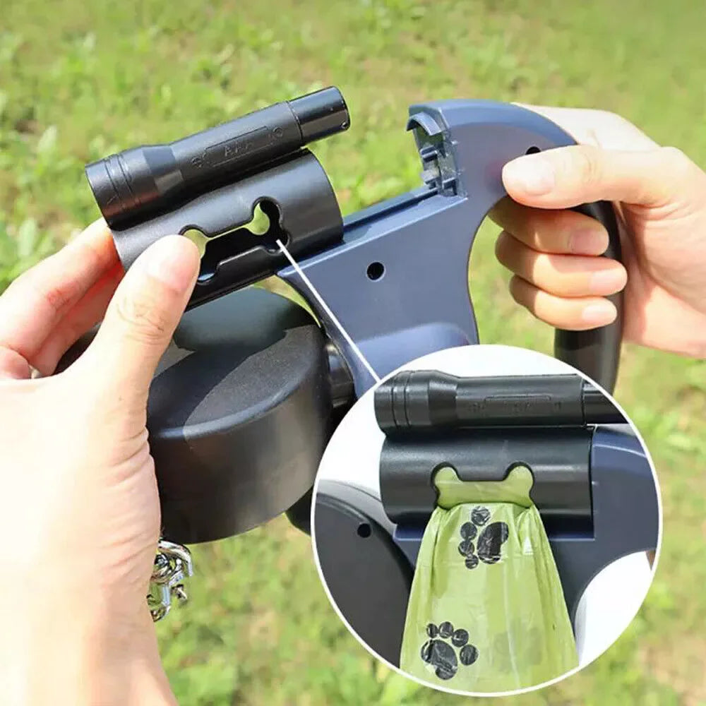 2-in-1 Retractable Dog Leash | Dual Tangle-Free Lead with Night Light