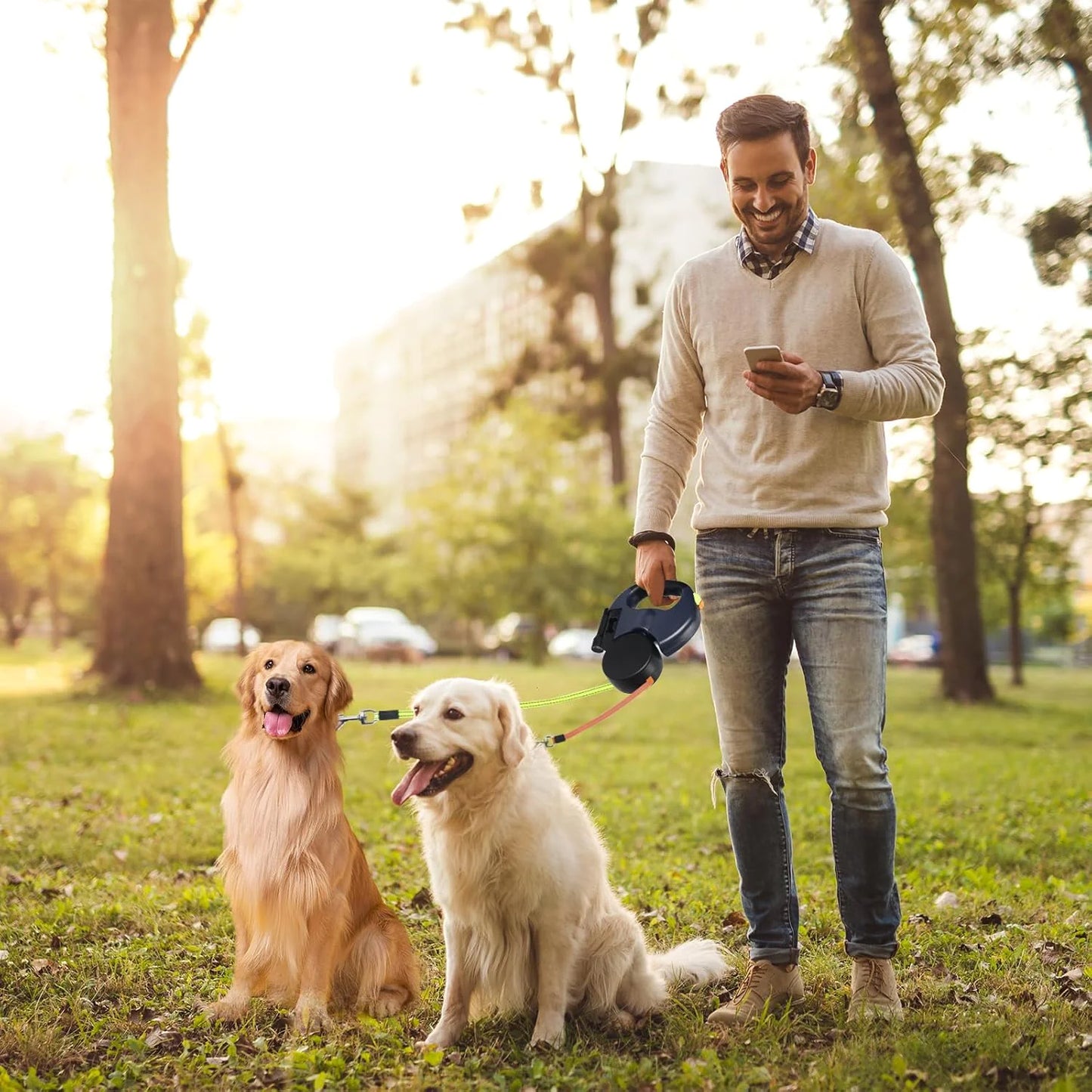 2-in-1 Retractable Dog Leash | Dual Tangle-Free Lead with Night Light
