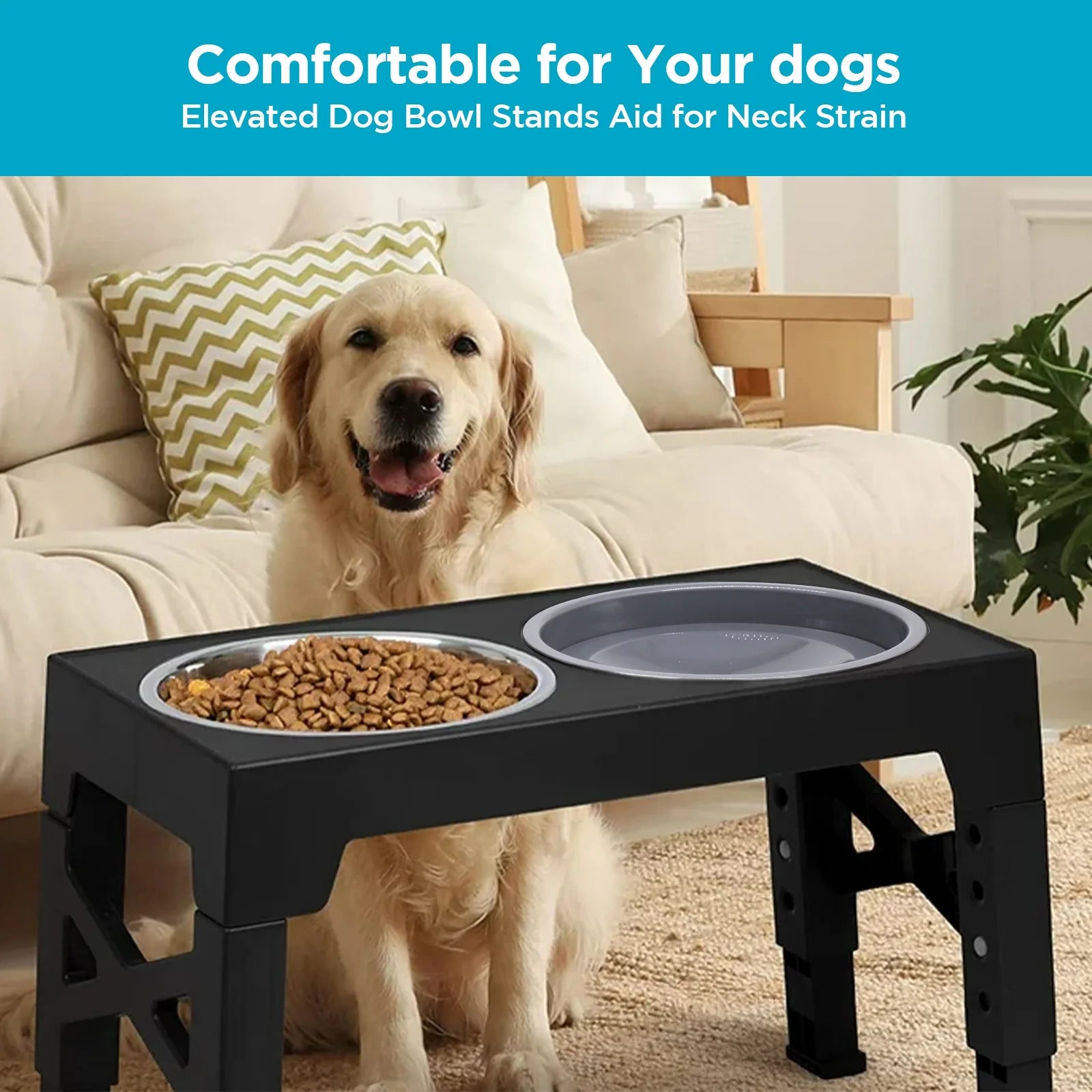 Adjustable Elevated Dog Bowl Stand with Stainless Steel Bowl (5 Heights)