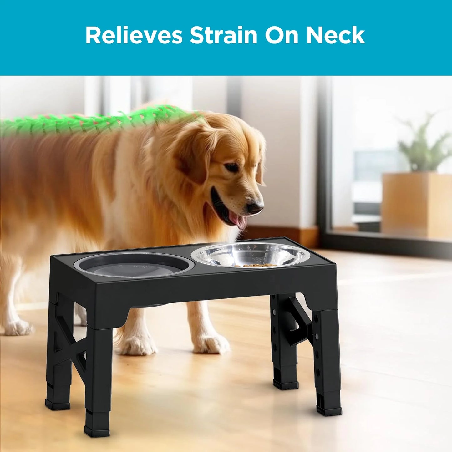 Adjustable Elevated Dog Bowl Stand with Stainless Steel Bowl (5 Heights)