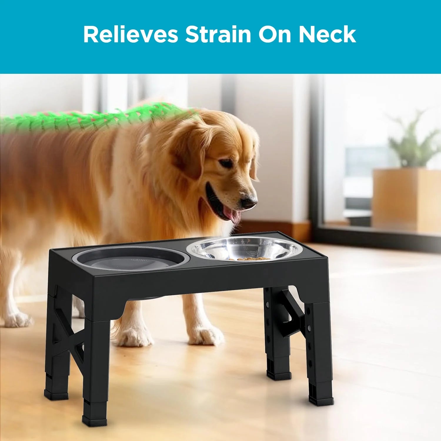 Adjustable Elevated Dog Bowl Stand with Stainless Steel Bowl (5 Heights)