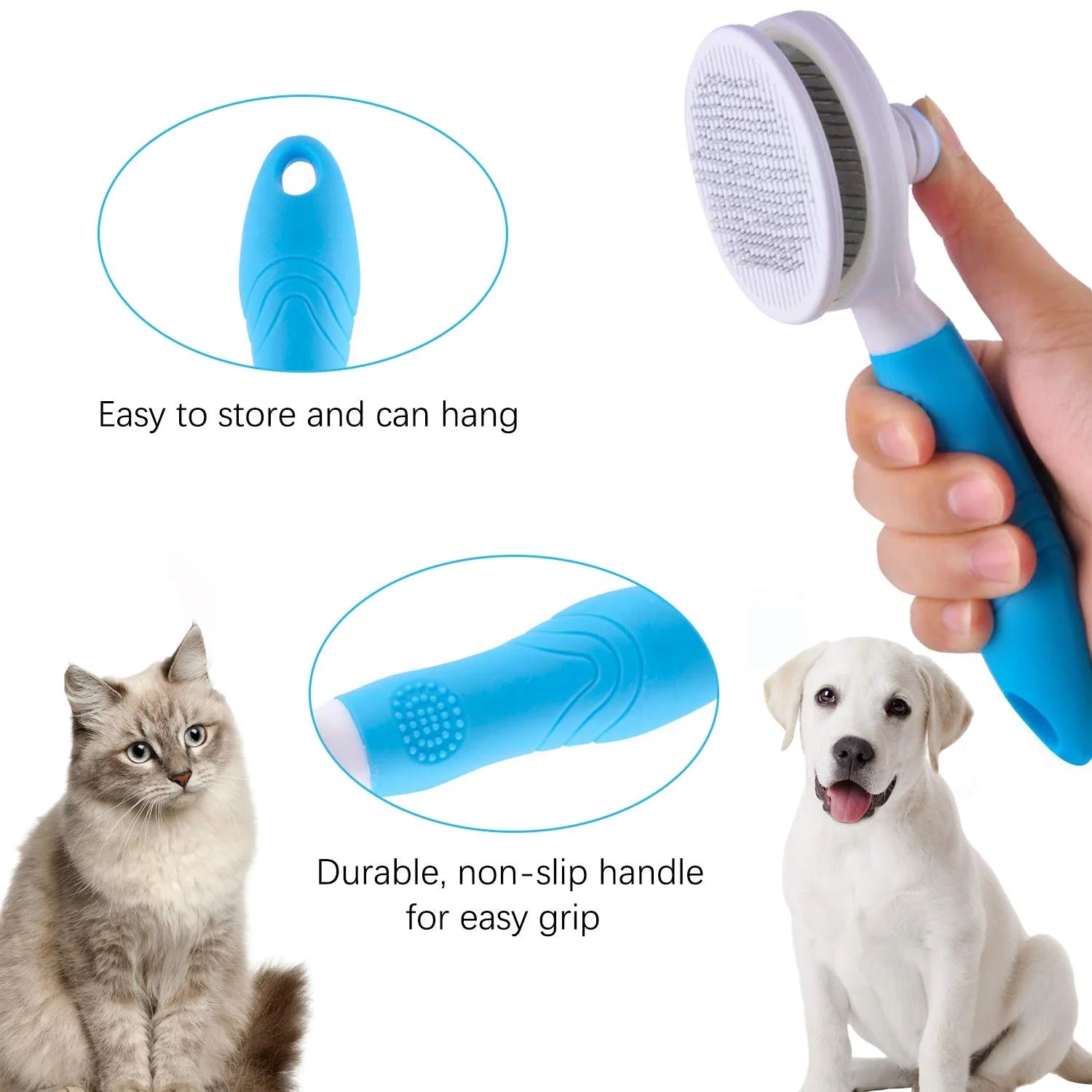 Self-Cleaning Pet Grooming Brush with Flea Comb
