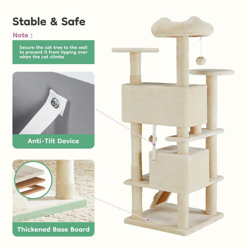 54-Inch Cat Tree Tower – Multi-Level with Sisal Scratching Post
