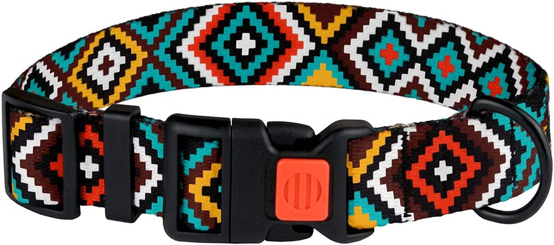 Nylon Dog Collar – Aztec Geometric Pattern (12–16”)