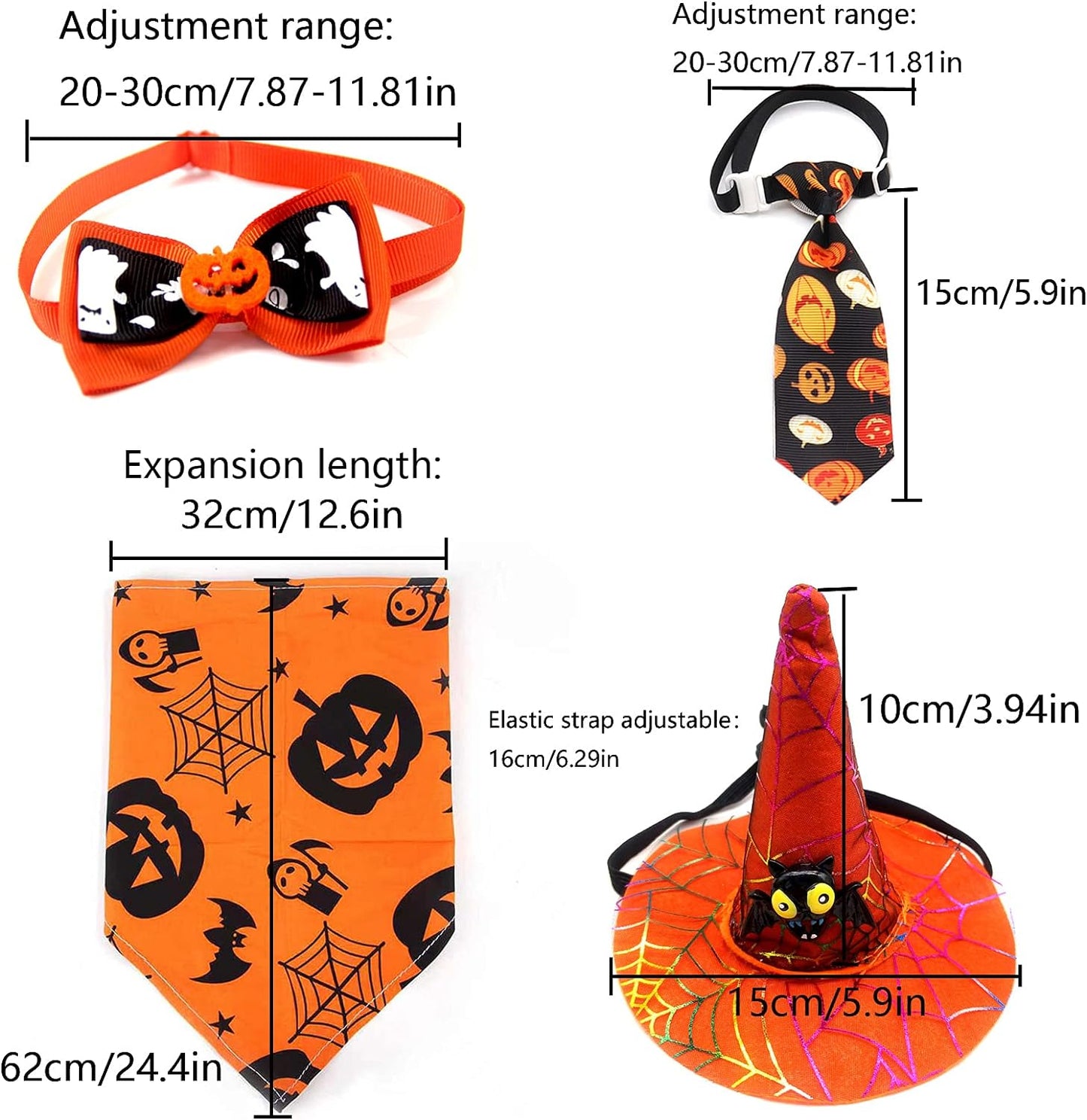 4-Piece Halloween Pet Bandana Set with Hat & Charms (Orange)