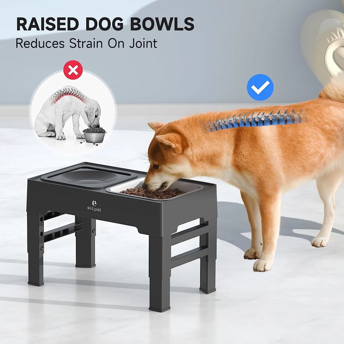 2-in-1 Adjustable Elevated Dog Bowls with No Spill Design