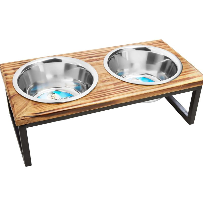 Indipets Wooden Elevated Feeder with Removable Stainless Steel Bowls 