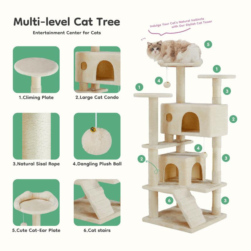 54-Inch Cat Tree Tower – Multi-Level with Sisal Scratching Post