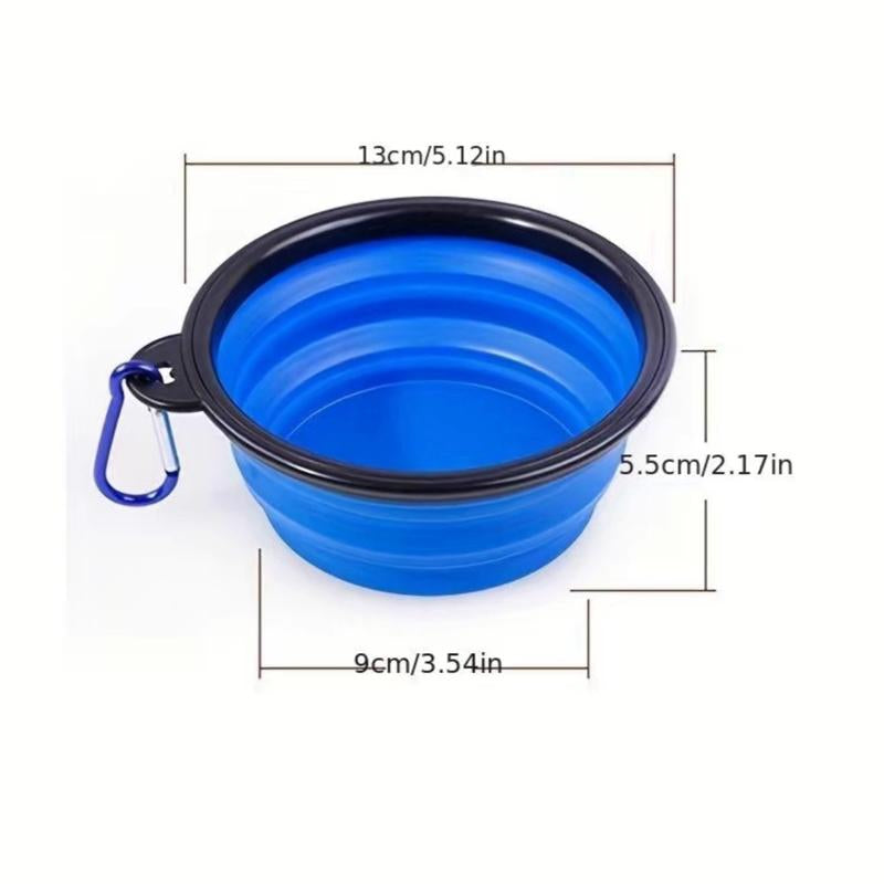 Portable Travel Pet Bowl, Foldable Silicone Pet Food Feeding Bowl, Collapsible Pet Food Feeder, Folding Food Dish with Carabiner Clip for Dogs & Cats