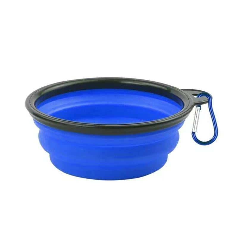 Portable Travel Pet Bowl, Foldable Silicone Pet Food Feeding Bowl, Collapsible Pet Food Feeder, Folding Food Dish with Carabiner Clip for Dogs & Cats