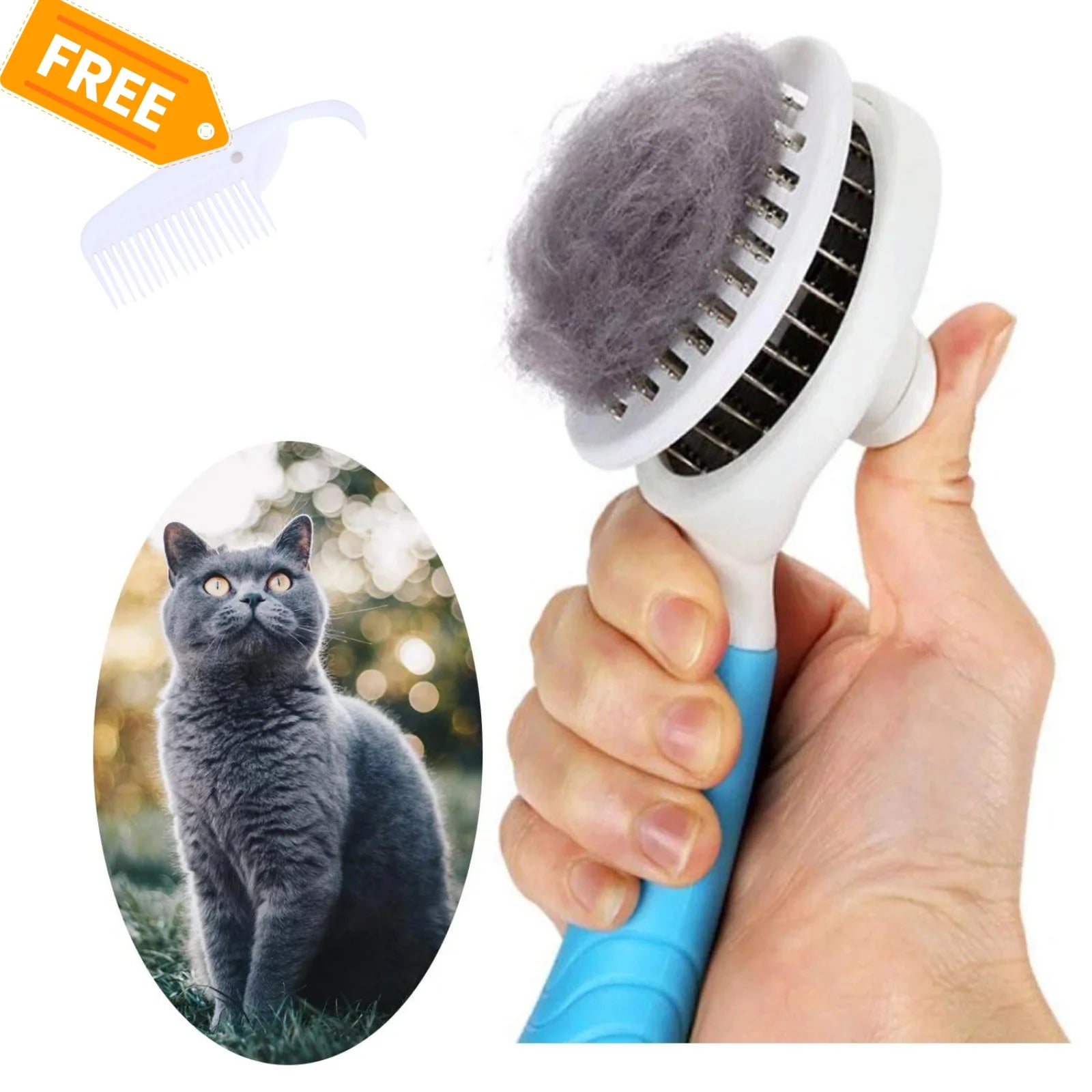 Self-Cleaning Pet Grooming Brush with Flea Comb