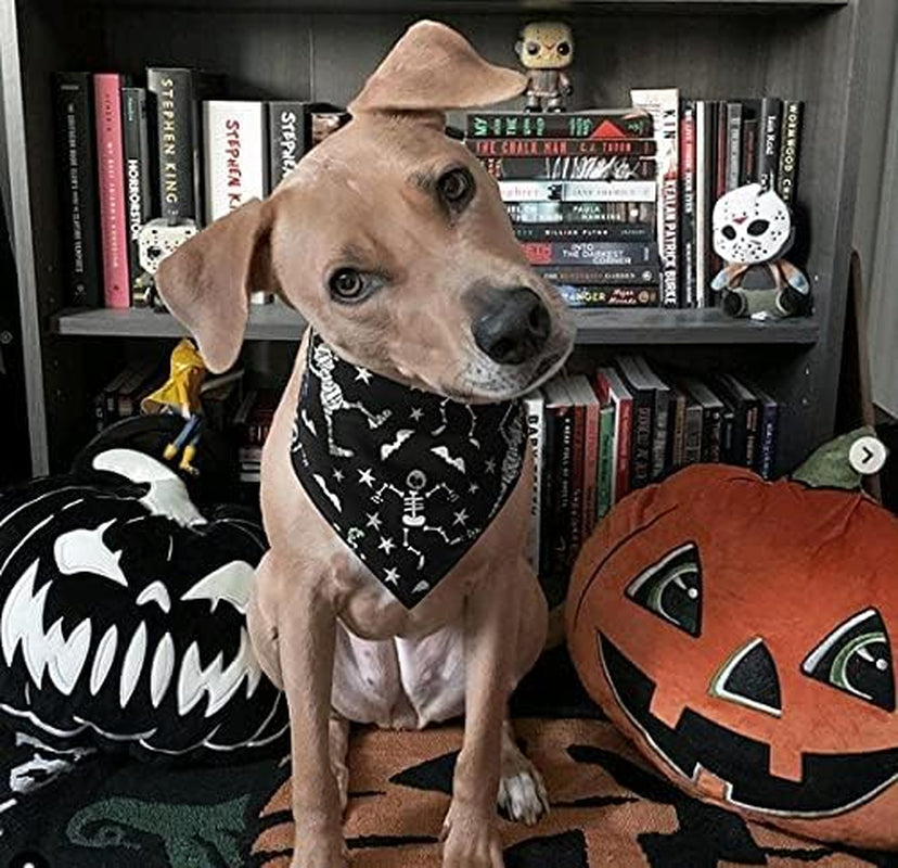 Halloween Bandana for Dogs, 2 Pack White and Black Halloween Dog Scarf