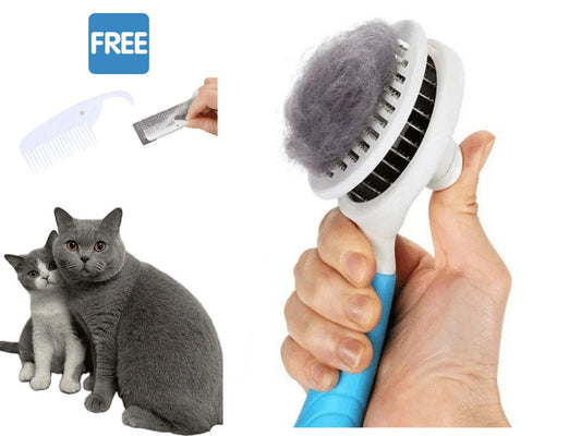 Self-Cleaning Pet Grooming Brush with Flea Comb