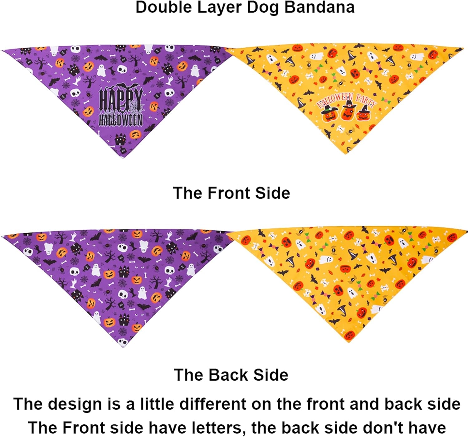 2-Pack Halloween Dog Bandanas – Reversible Triangle Scarves (Purple & Yellow)