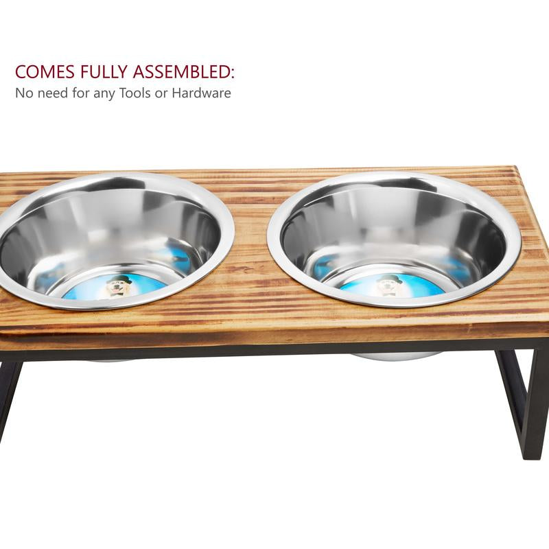 Indipets Wooden Elevated Feeder with Removable Stainless Steel Bowls 