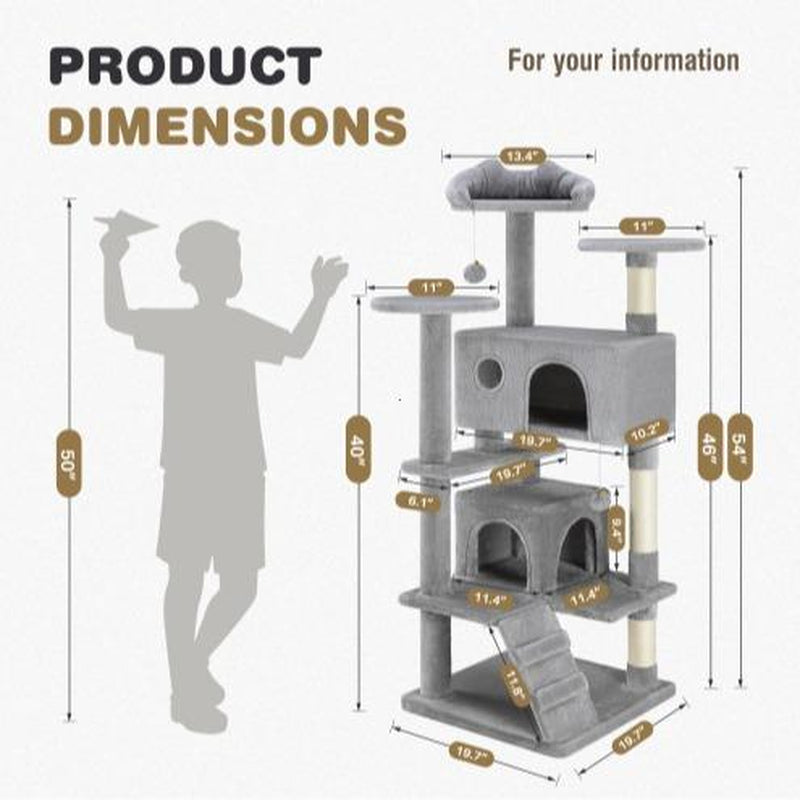 54-Inch Cat Tree Tower – Multi-Level with Sisal Scratching Post