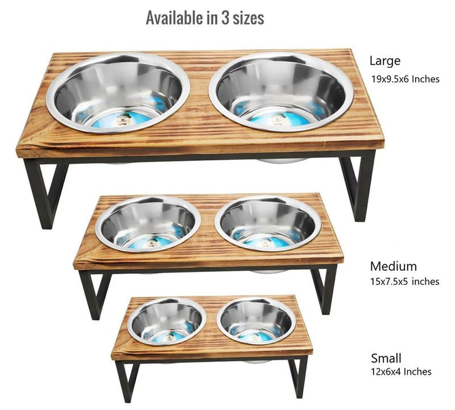 Indipets Wooden Elevated Feeder with Removable Stainless Steel Bowls 