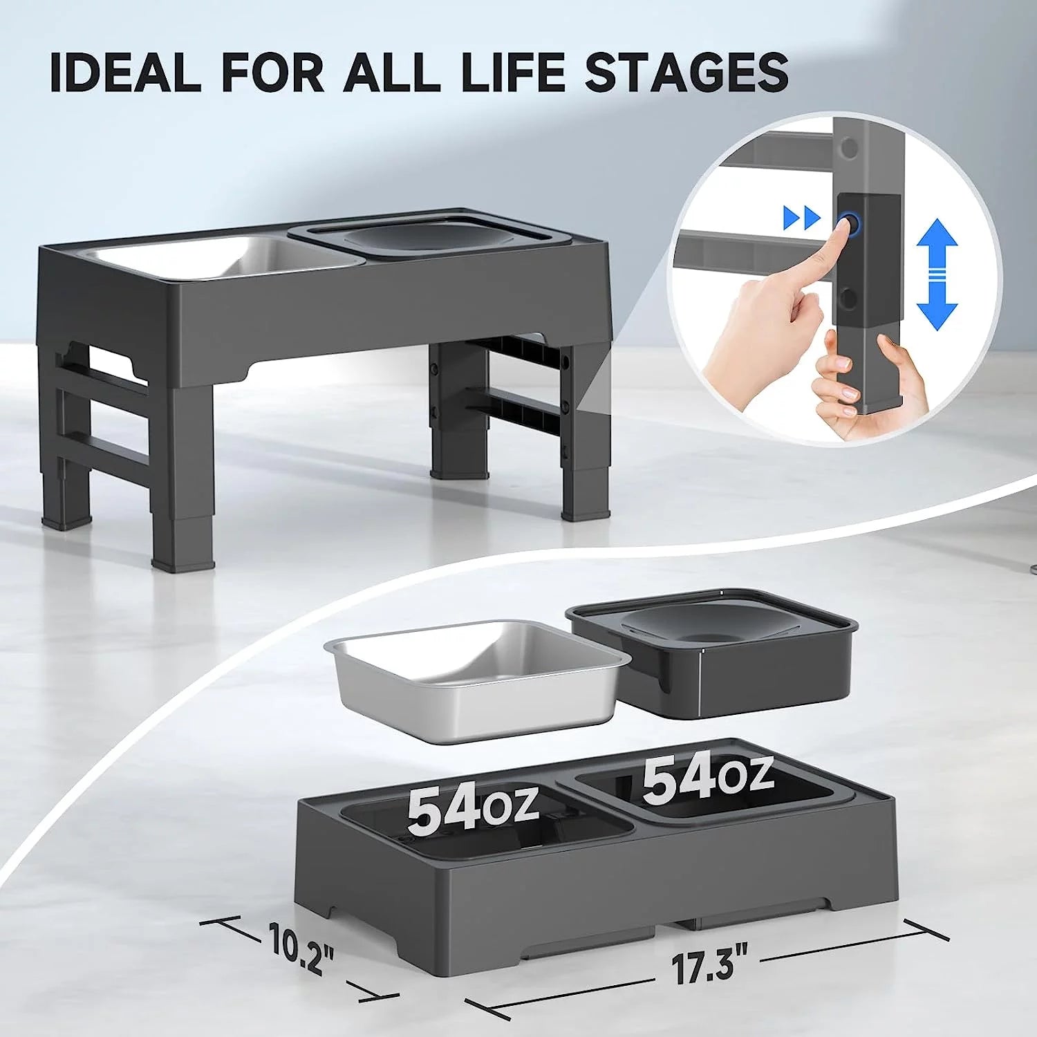 2-in-1 Adjustable Elevated Dog Bowls with No Spill Design