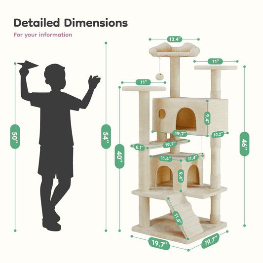 54-Inch Cat Tree Tower – Multi-Level with Sisal Scratching Post