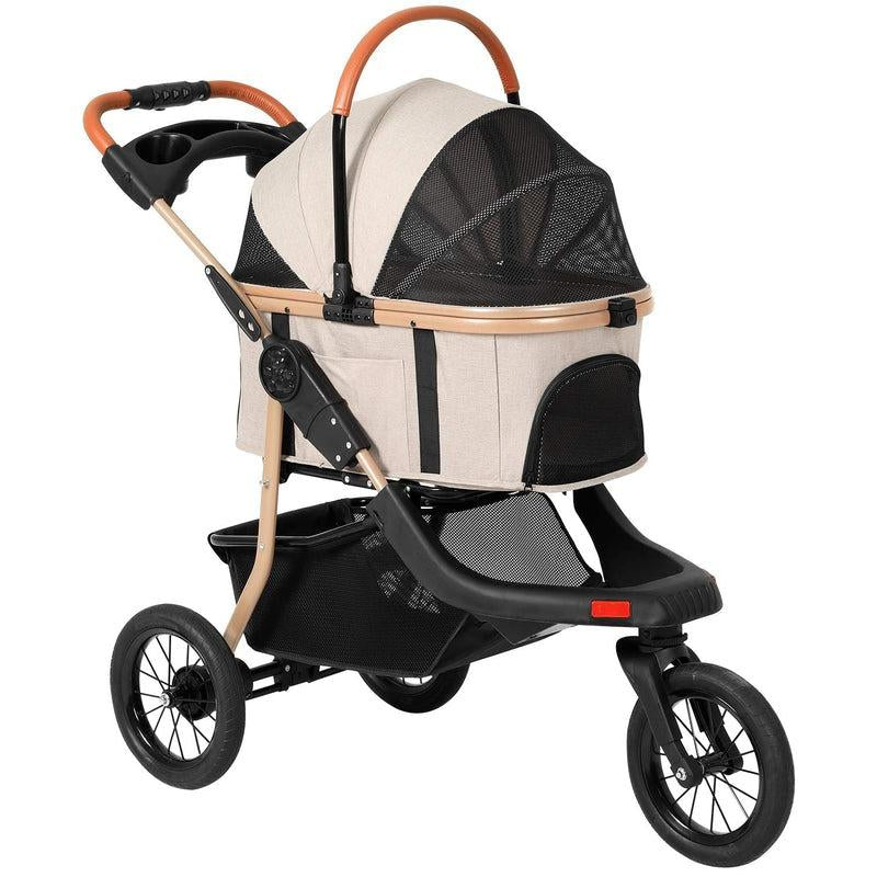 Sikaic Pet Stroller One-Click Folding Frame Traveling Strolling Cart Khaki Carrier
