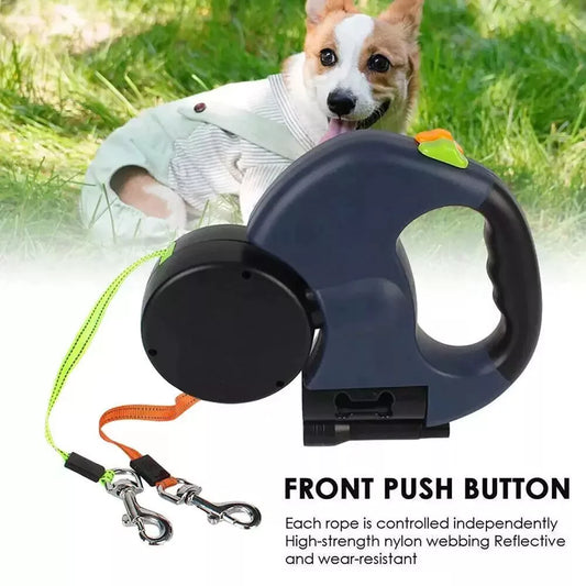 2-in-1 Retractable Dog Leash | Dual Tangle-Free Lead with Night Light