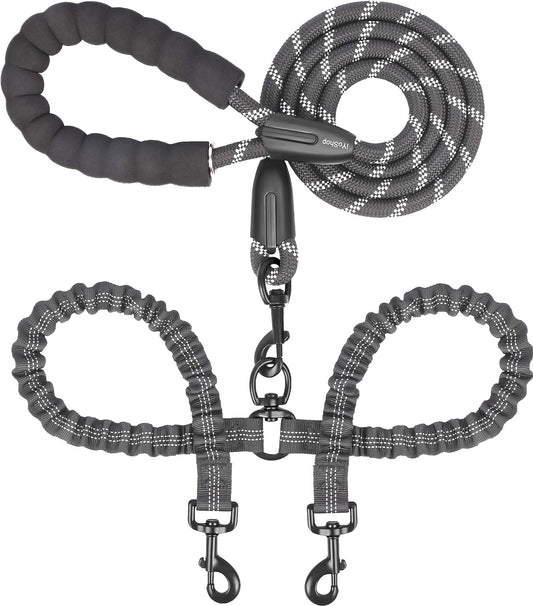 Dual Dog Leash: Tangle-Free & Shock Absorbing 