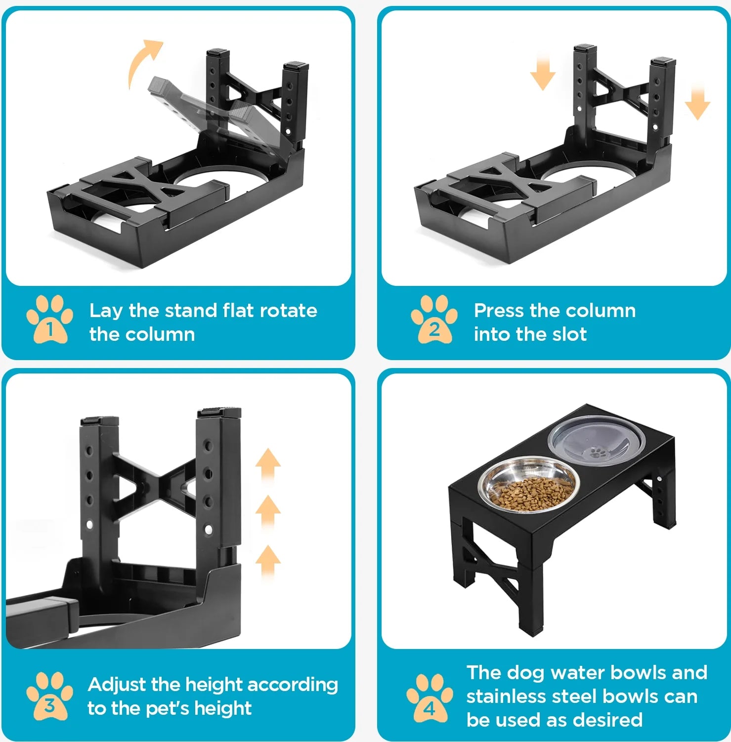 Adjustable Elevated Dog Bowl Stand with Stainless Steel Bowl (5 Heights)