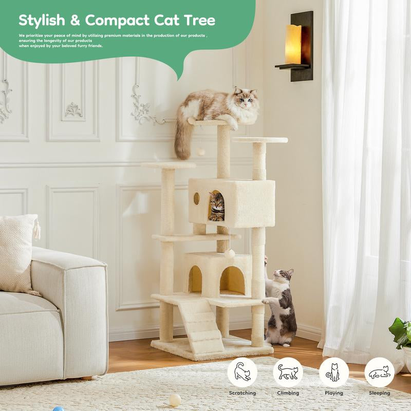54-Inch Cat Tree Tower – Multi-Level with Sisal Scratching Post