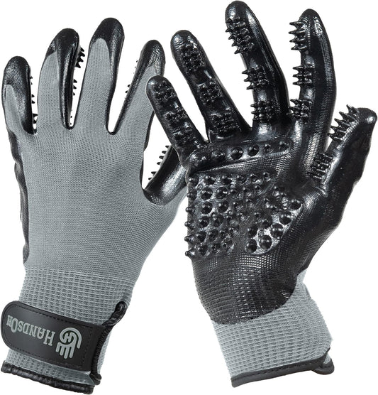 Pet Grooming Gloves – Gentle Shedding & Bathing Brush (Grey, Large)