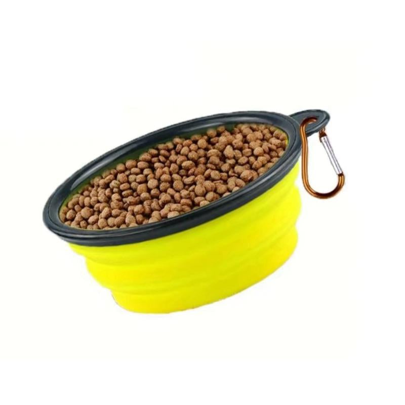 Portable Travel Pet Bowl, Foldable Silicone Pet Food Feeding Bowl, Collapsible Pet Food Feeder, Folding Food Dish with Carabiner Clip for Dogs & Cats