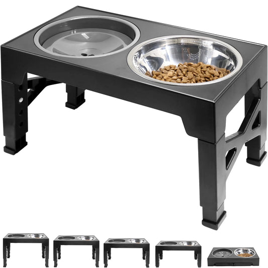 Adjustable Elevated Dog Bowl Stand with Stainless Steel Bowl (5 Heights)