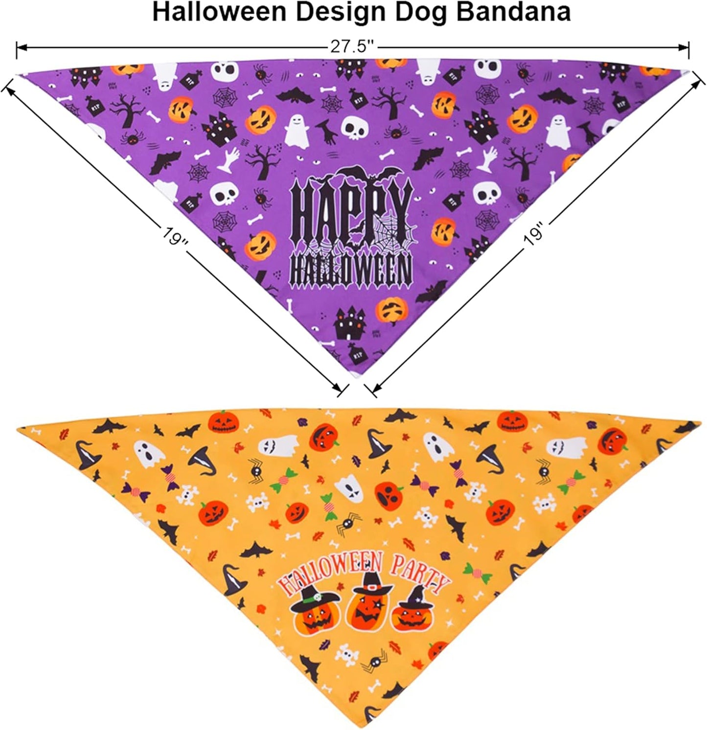 2-Pack Halloween Dog Bandanas – Reversible Triangle Scarves (Purple & Yellow)