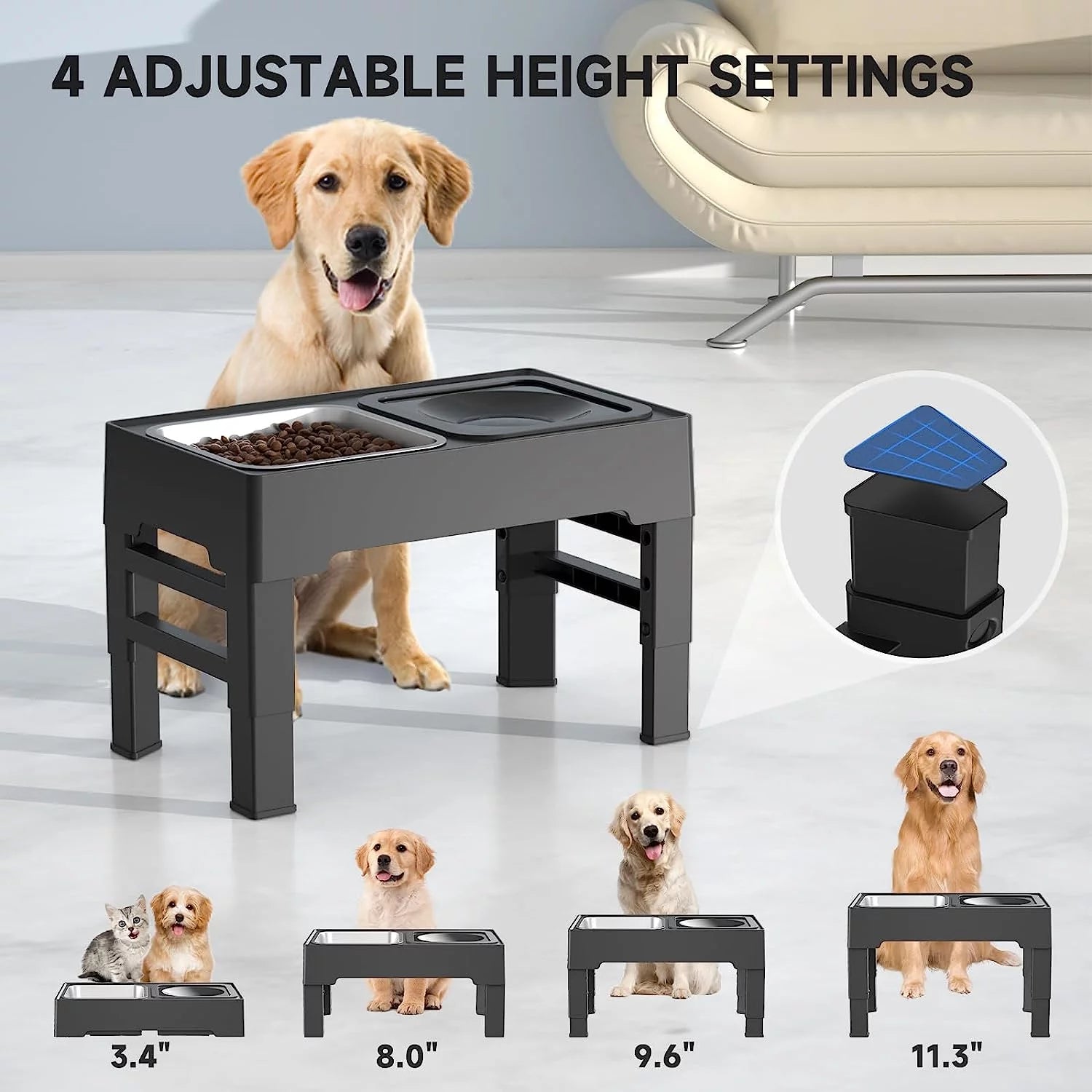 2-in-1 Adjustable Elevated Dog Bowls with No Spill Design
