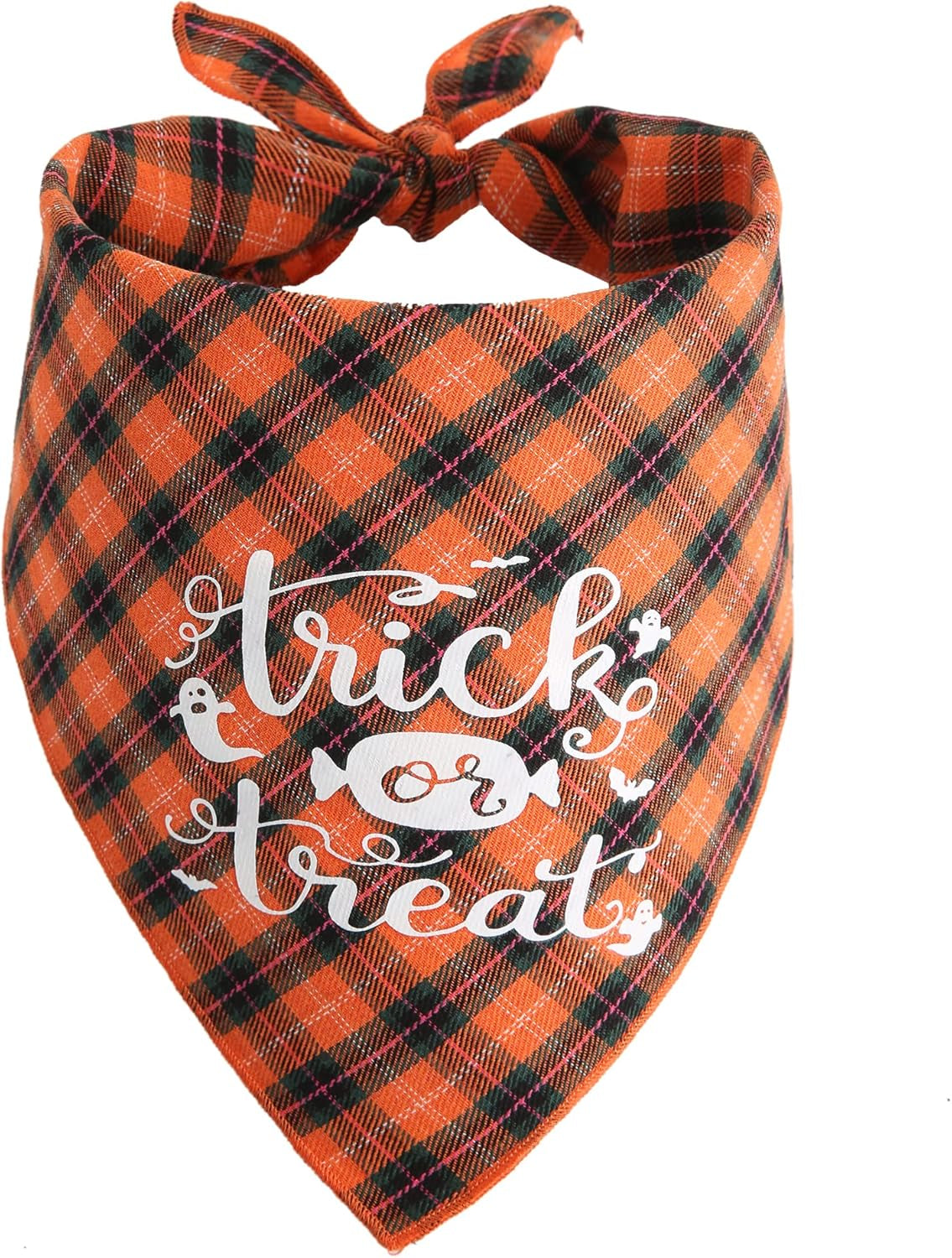 Dog Halloween Bandana, Set of 2 Plaid Halloween Scarf for Dogs Puppy