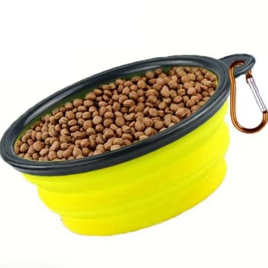 Portable Travel Pet Bowl, Foldable Silicone Pet Food Feeding Bowl, Collapsible Pet Food Feeder, Folding Food Dish with Carabiner Clip for Dogs & Cats