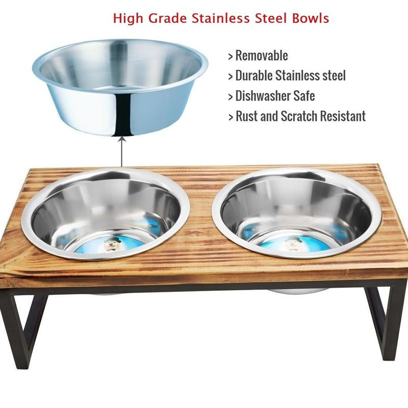 Indipets Wooden Elevated Feeder with Removable Stainless Steel Bowls 