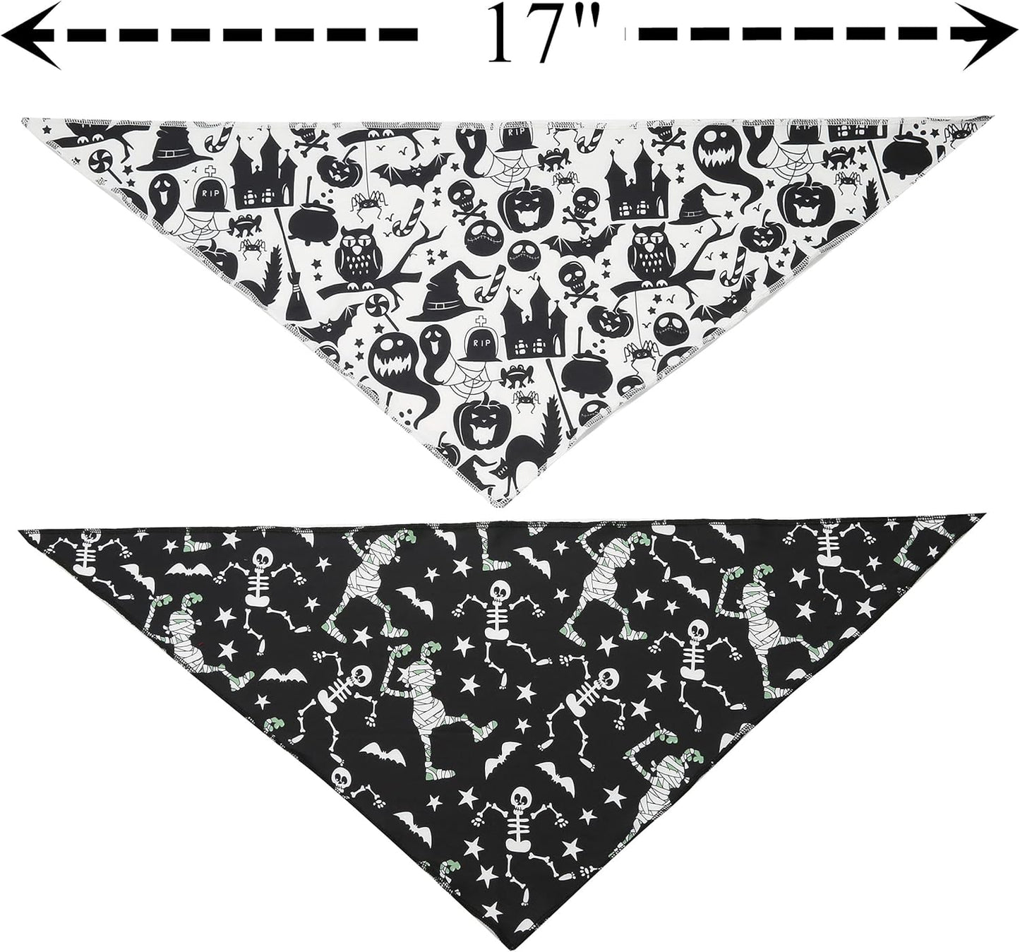 Halloween Bandana for Dogs, 2 Pack White and Black Halloween Dog Scarf