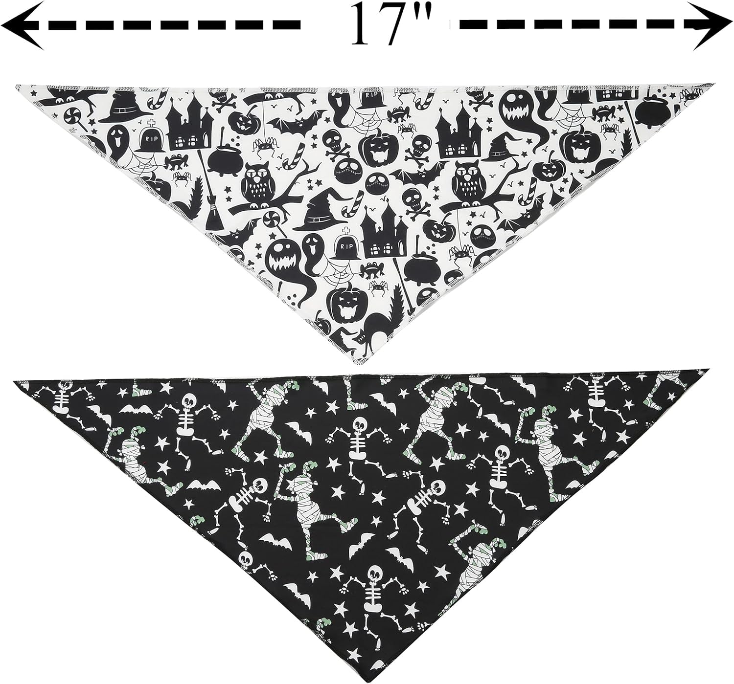 Halloween Bandana for Dogs, 2 Pack White and Black Halloween Dog Scarf
