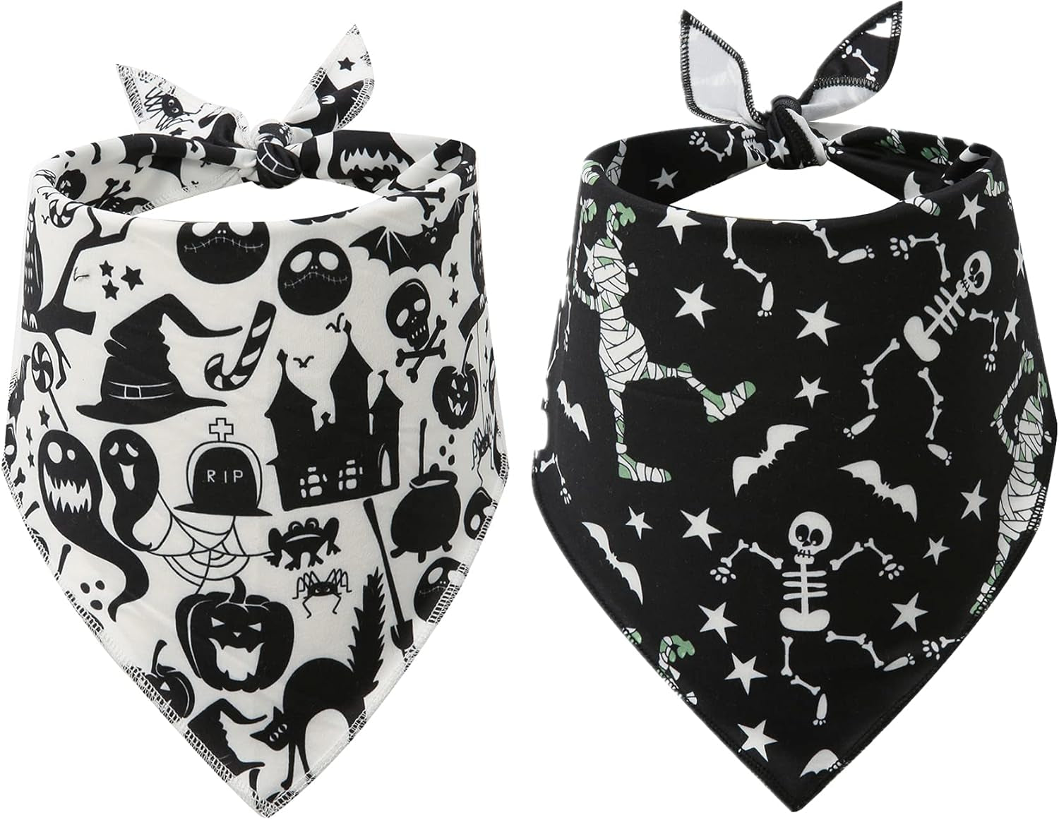 Halloween Bandana for Dogs, 2 Pack White and Black Halloween Dog Scarf
